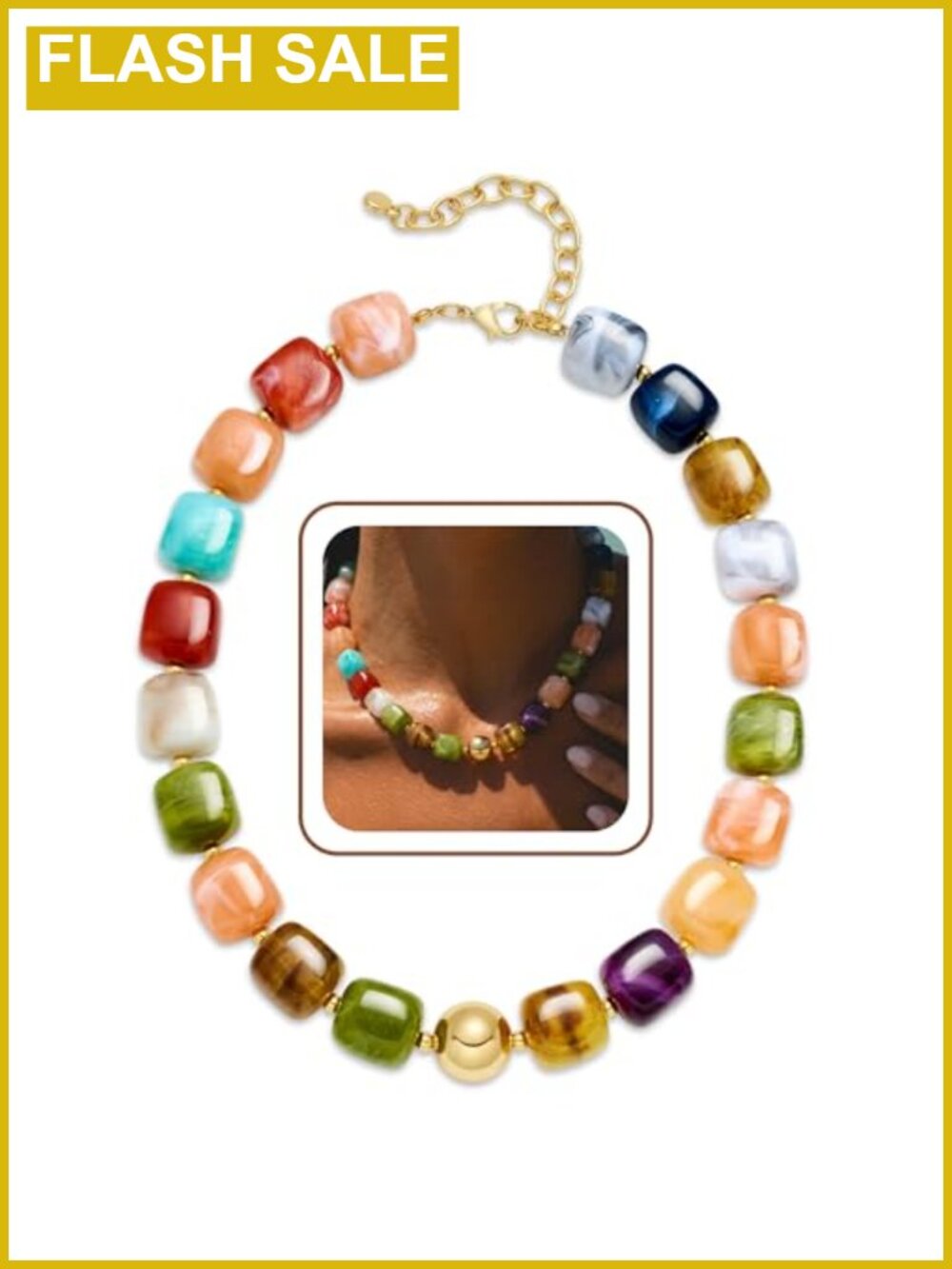 Chunky Beaded Resin Necklace Waterproof Summer Beach Jewelry Women